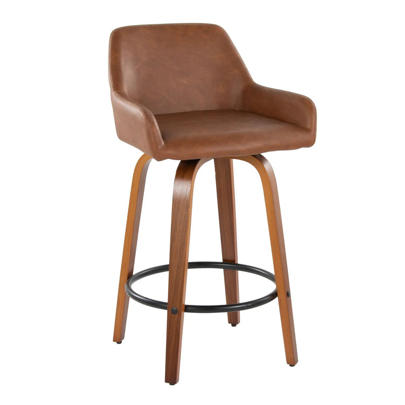Daniella - Contemporary Fixed Height Counter Stool With Swivel With Round Footrest (Set of 2) by HouseOfZazla