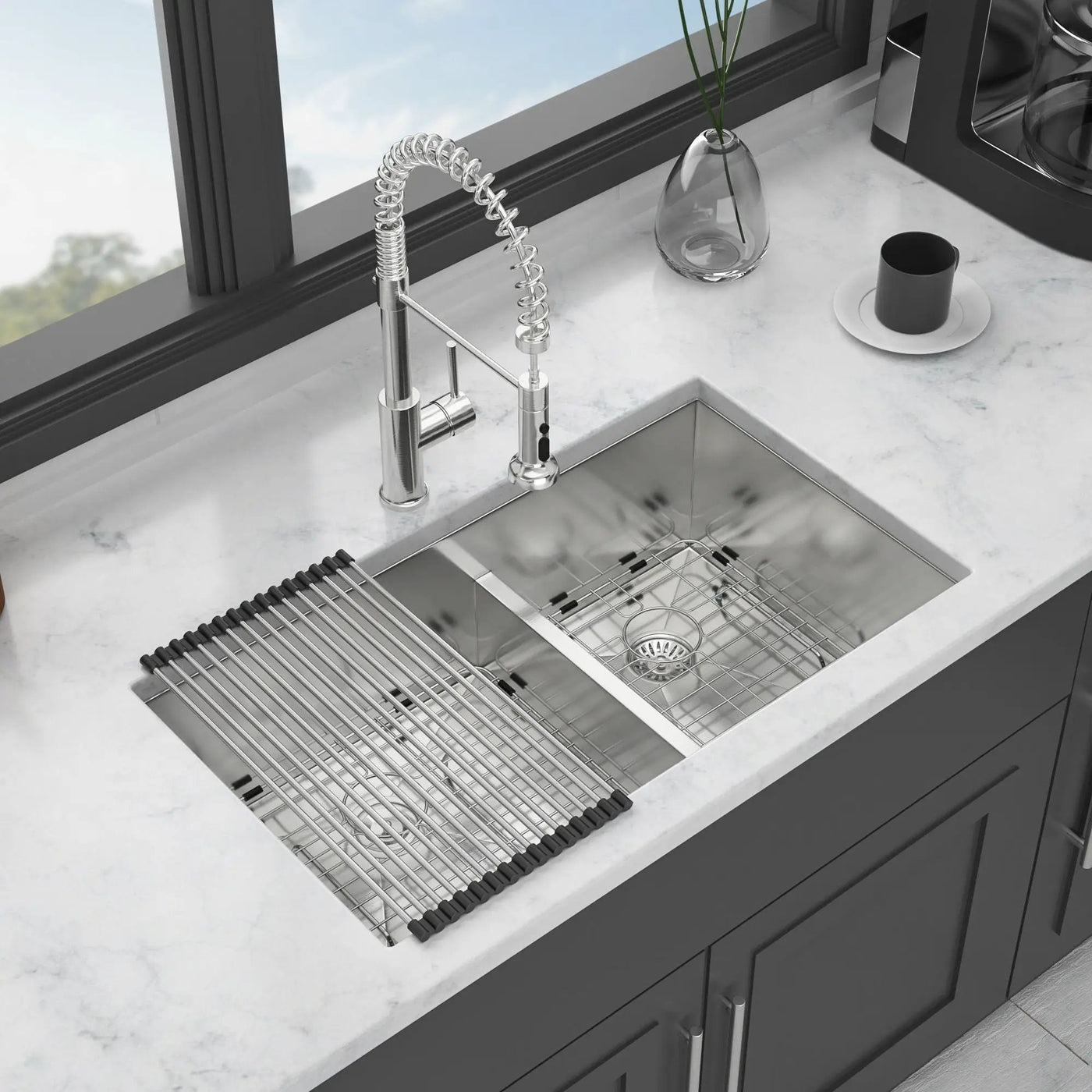 Modern Double Bowl Undermount Kitchen Sink 50 / 50 Design Stainless Steel by HouseOfZazla