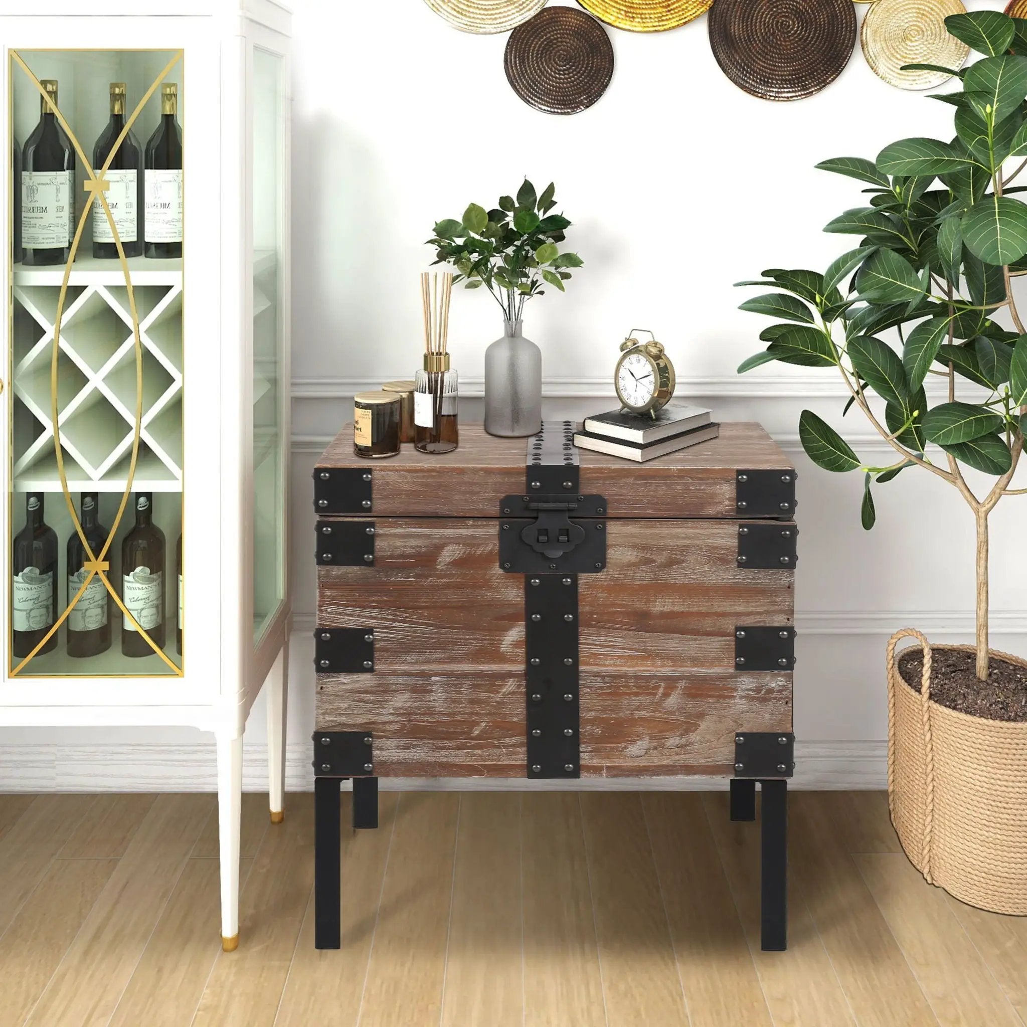 Trunk Table And Side Table With Large Storage Dress Up Your Liviing Room (Set of 3) - Antique Gray by HouseOfZazla