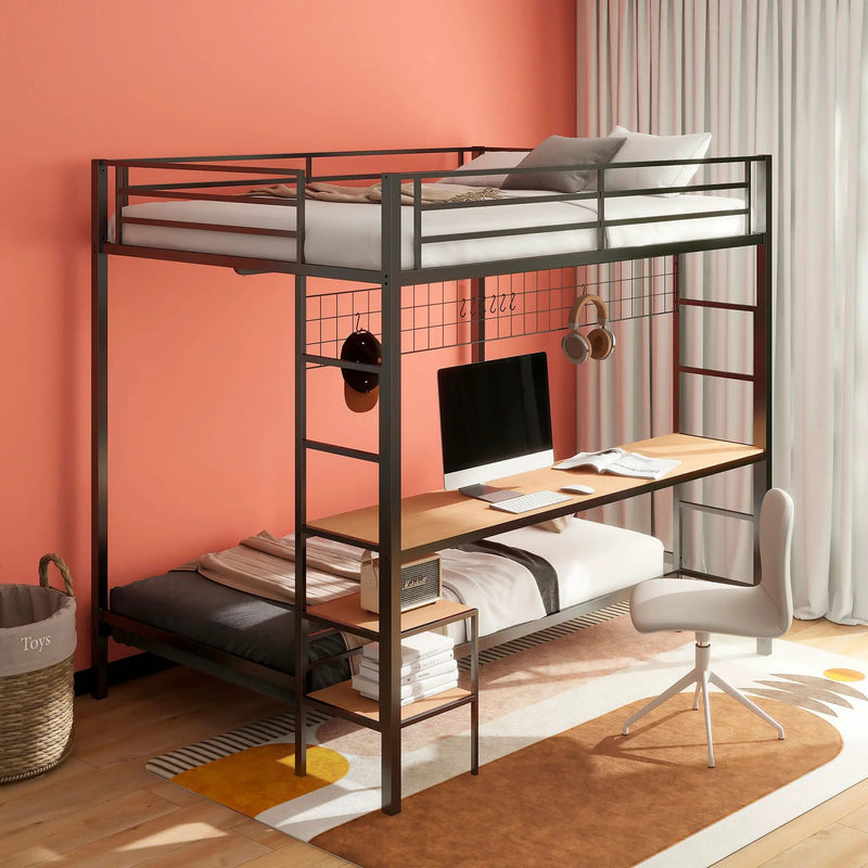 Bettoni Metal Full Over Twin Workstation Bunk Bed Matte Black by Unique Piece Furniture