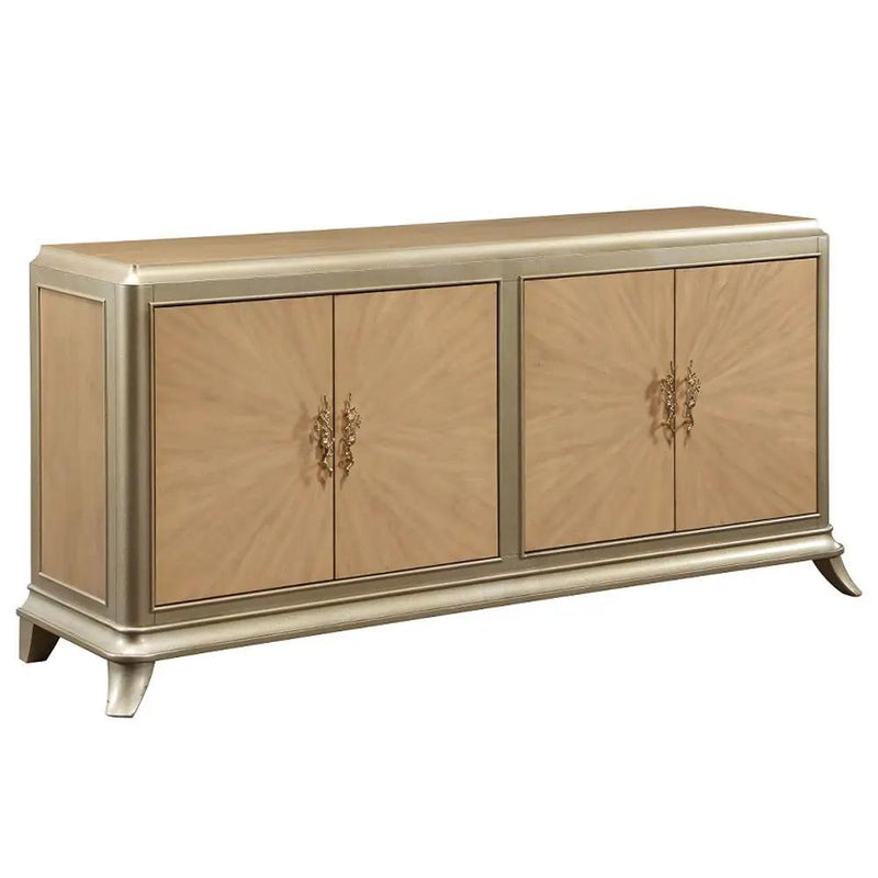 Dodie - Console Cabinet - Natural Oak Sunburst Pattern & Taupe Champaign by Unique Piece Furniture
