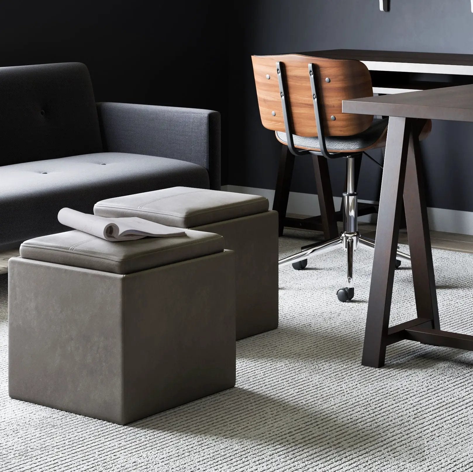Rockwood - Upholstered Cube Storage Ottoman With Tray by HouseOfZazla