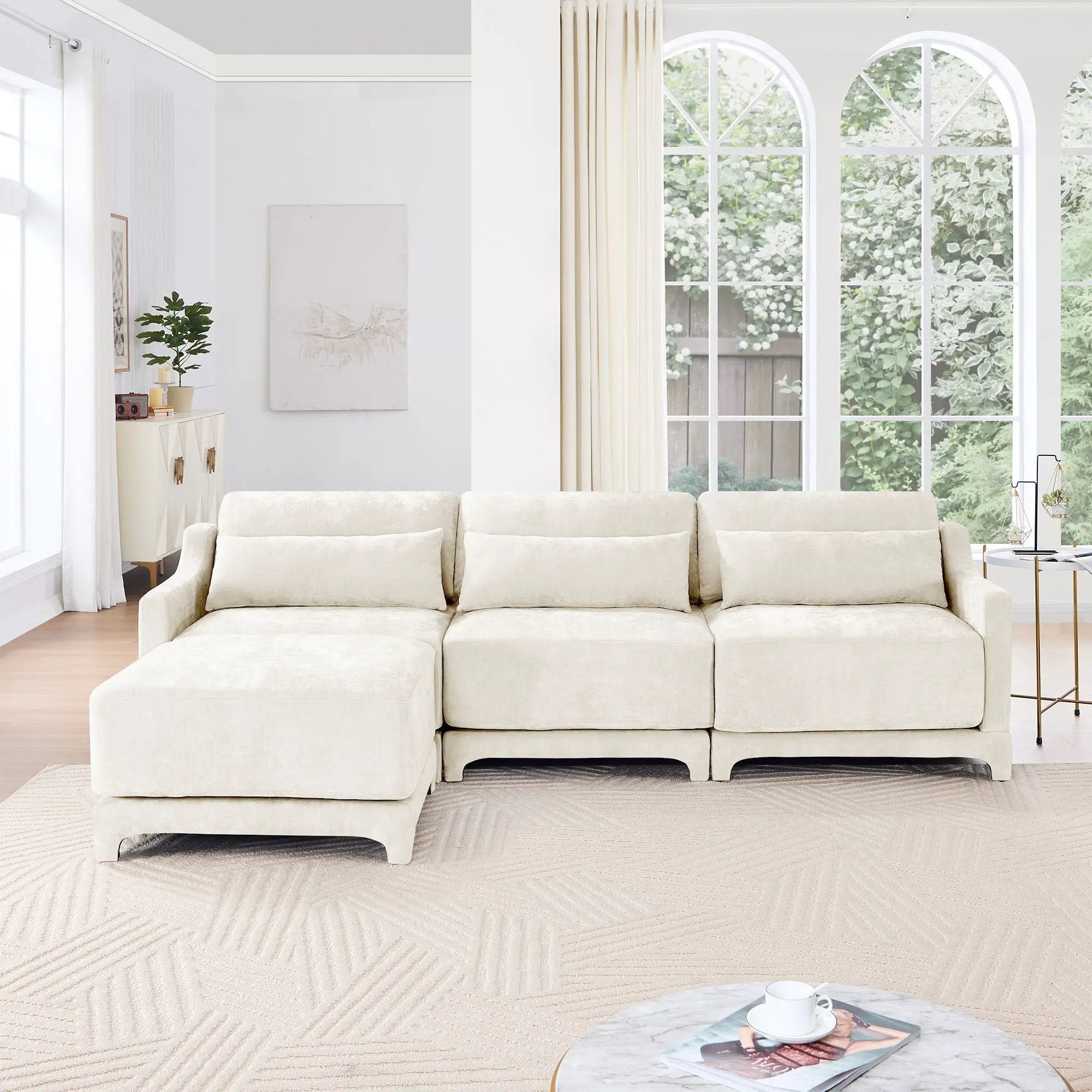 Stylish Sofa With Ottoman And Lumbar Pillows, Ergonomic Design by HouseOfZazla