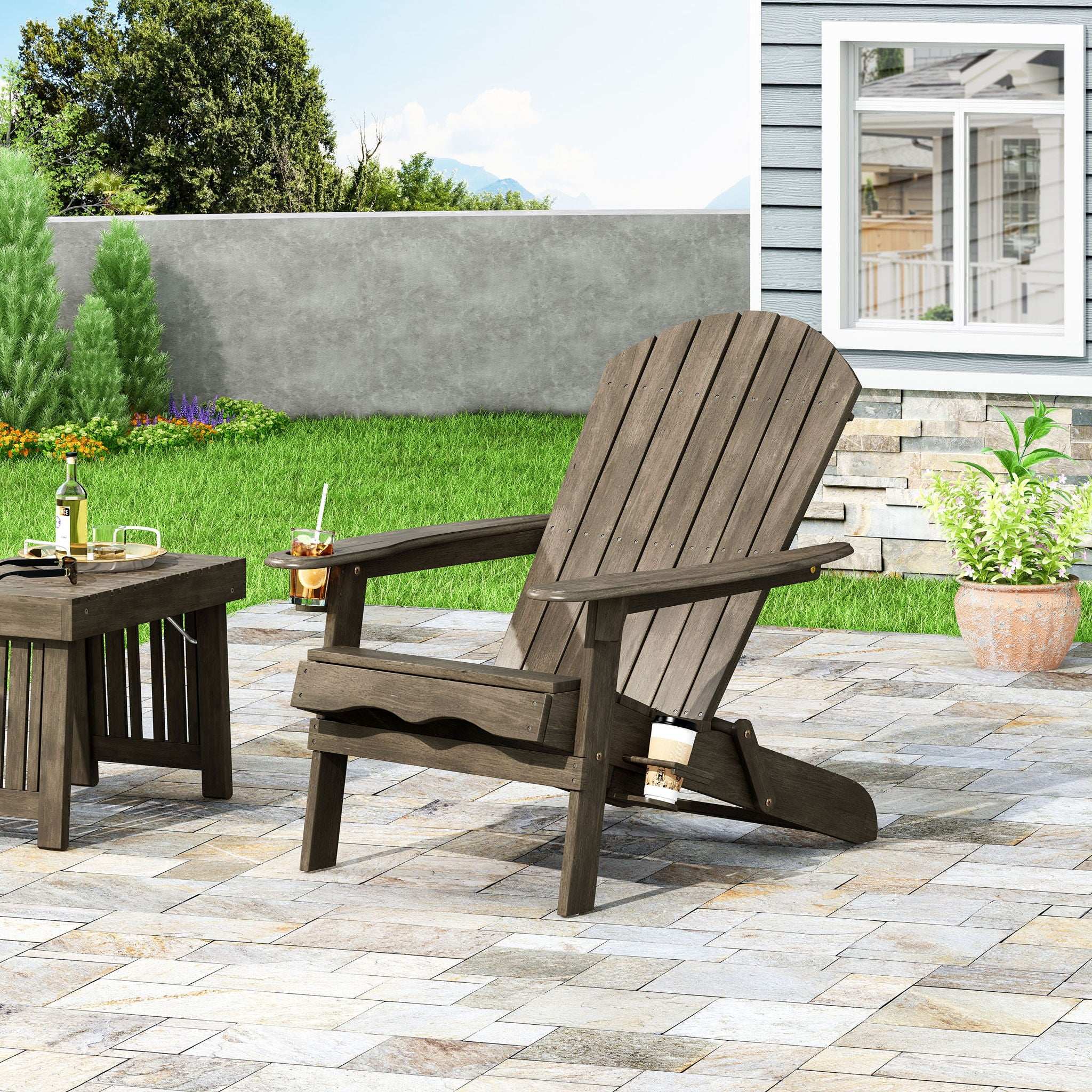 Zenithia Outdoor Foldable Adirondack Chair With 2 Cup Holders by HouseOfZazla