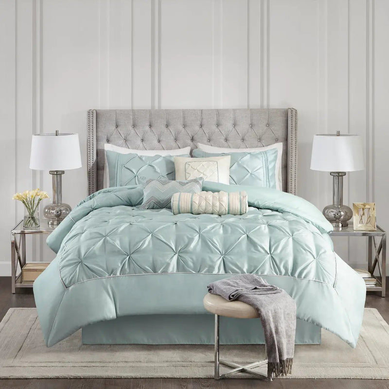 7 Piece Tufted Comforter Set Seafoam California King by HouseOfZazla