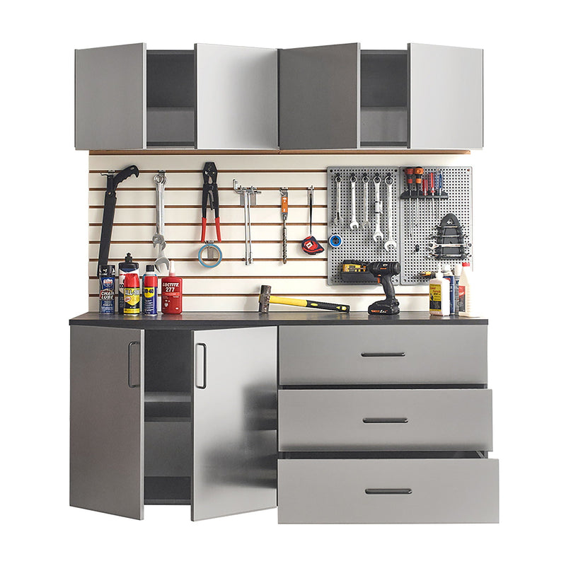 Astro Series - Garage Cabinet Set C With Soft Closing Drawers - Metallic Gray by HouseOfZazla