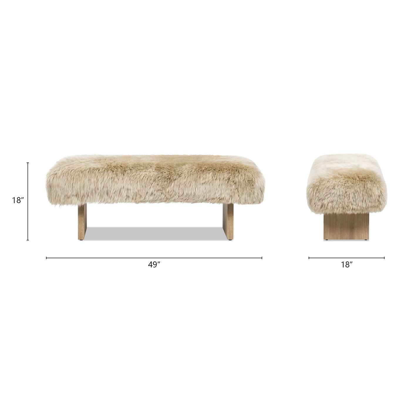 Leda - Sheepskin Fur Rectangular Accent Bench - Natural Blonde by HouseOfZazla