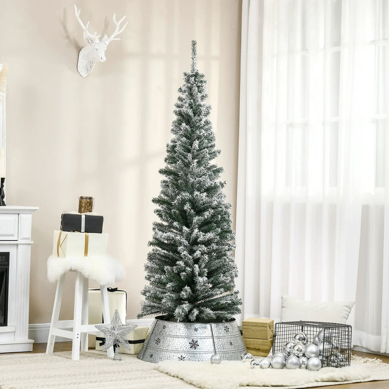 HOMCOM 6' Tall Unlit Snow-Flocked Slim Artificial Christmas Tree by HouseOfZazla
