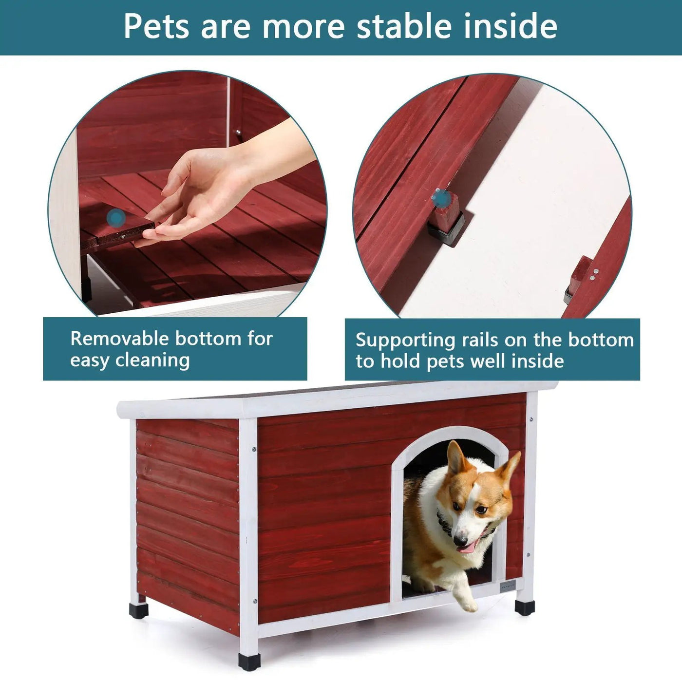 Medium Wooden Outdoor Dog House, Waterproof Roof, Elevated Floor, Adjustable Plastic Feet by HouseOfZazla
