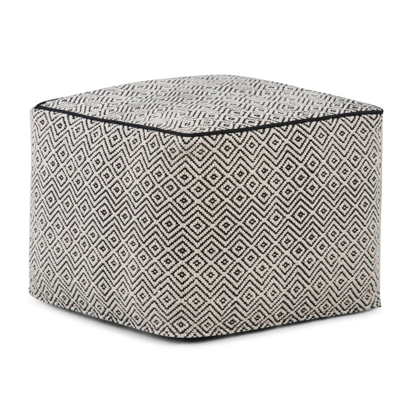 Brynn - Square Pouf - Patterned Black / Natural by HouseOfZazla