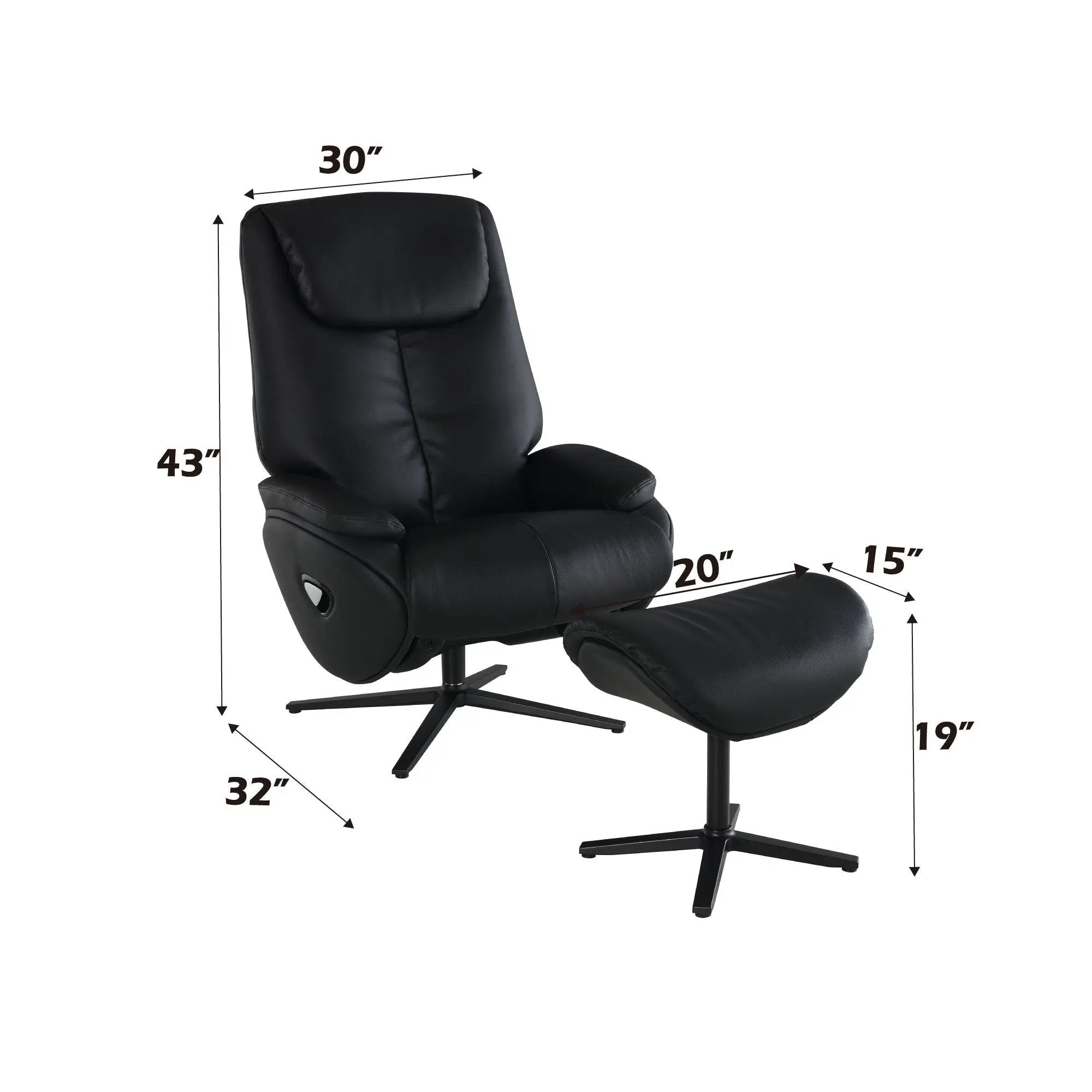 Labotina Top Grain Leather Accent Chair With Swivel & Ottoman - Black by HouseOfZazla