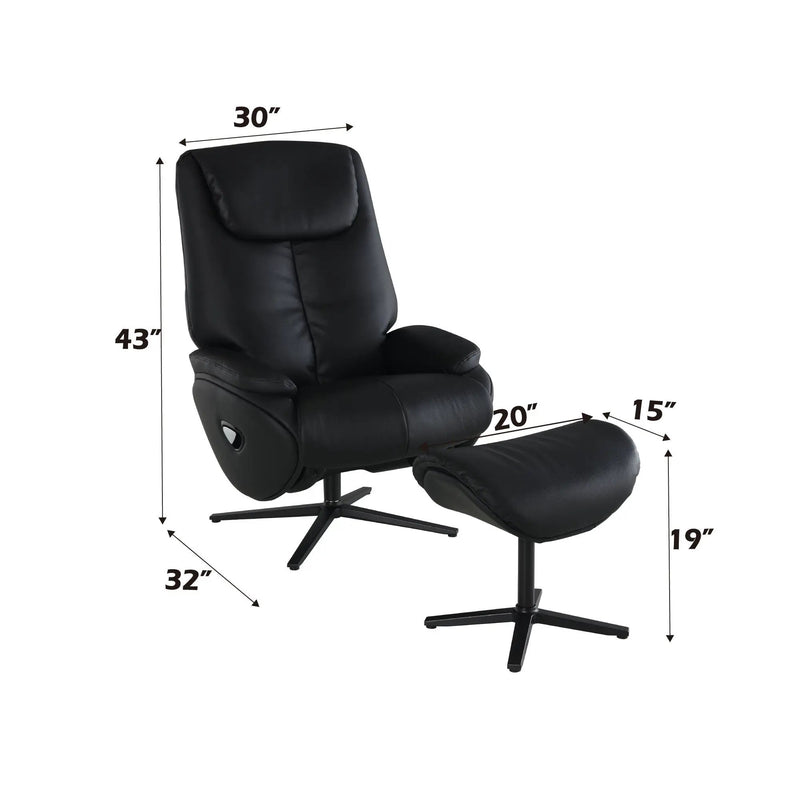 Labotina Top Grain Leather Accent Chair With Swivel & Ottoman - Black by HouseOfZazla
