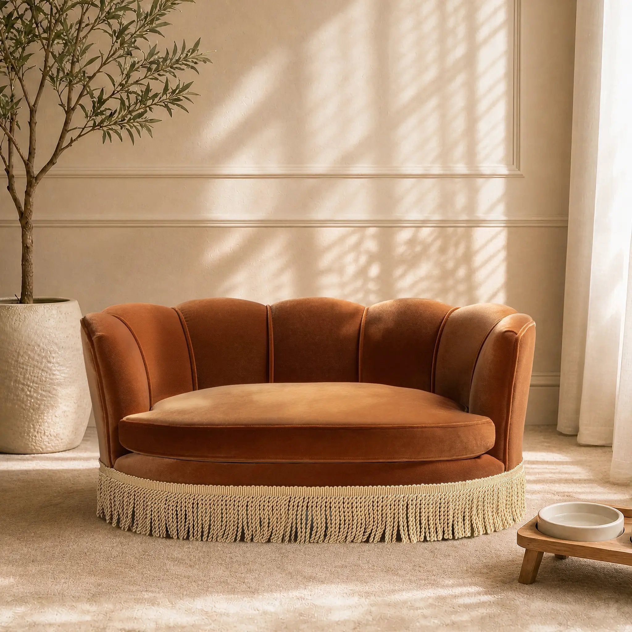 Clara 34.5" Scalloped Pet Sofa Bed, Medium, Burnt by HouseOfZazla