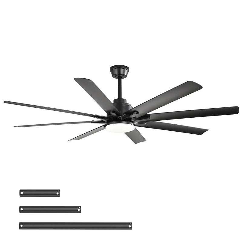 Ceiling Fan With Light 8 Blades, 18W LED 3 Color Dimmable Light, For Living Room & Bedroom - Matte Black by Unique Piece Furniture