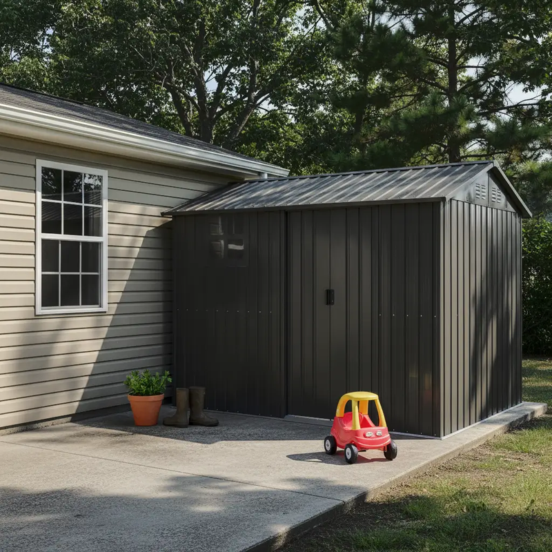 8x6FT Galvanized Steel Outdoor Storage Shed with Sliding Door by HouseOfZazla