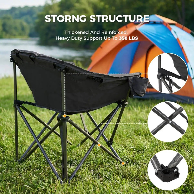 Oversized Camping Chair, Portable Folding Moon Chair with Side Pocket by HouseOfZazla