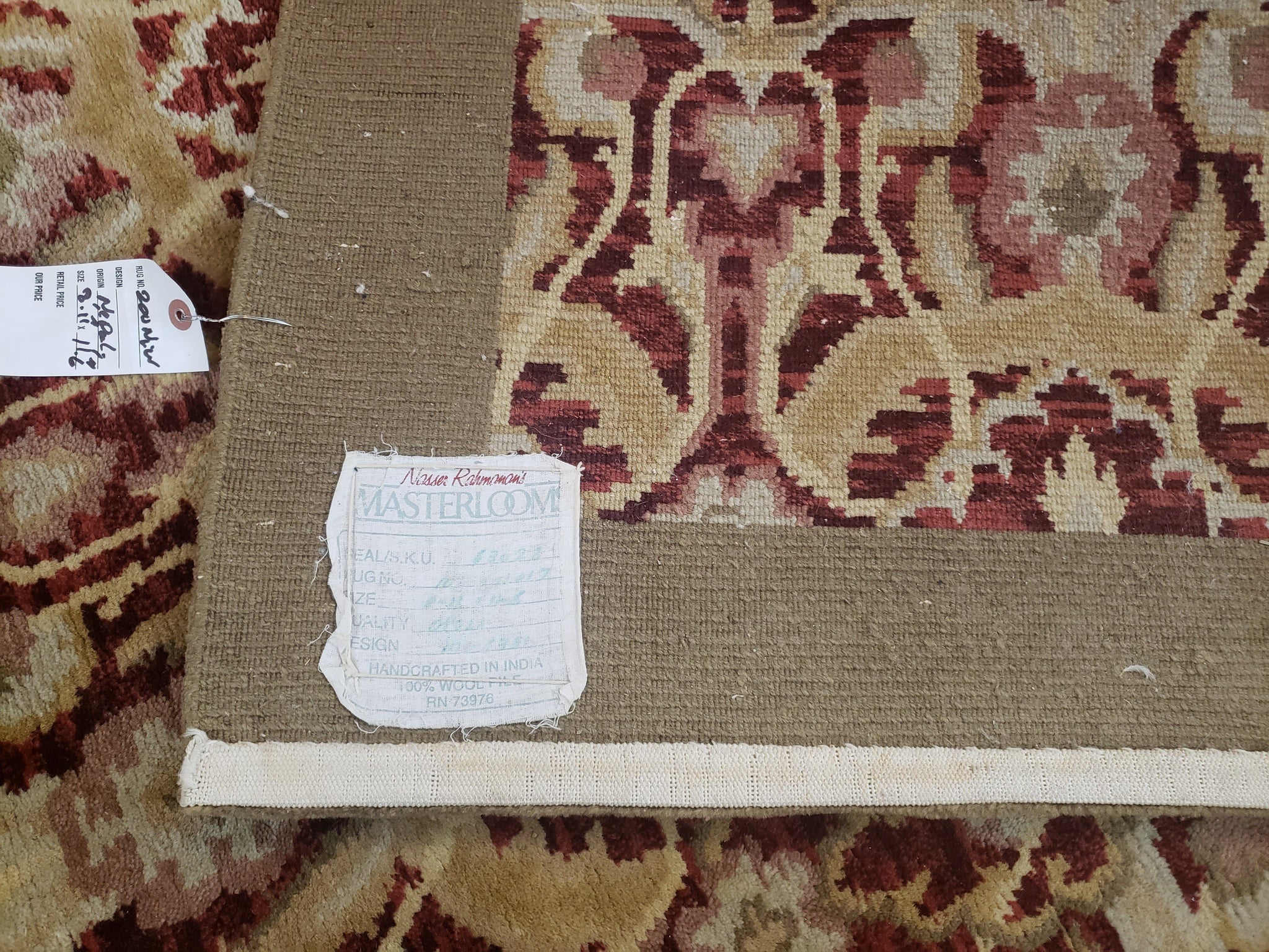 Contemporary Indian Nepalese Room Sized Rug 9 x 11.6, Wool Hand-Knotted Dark Red & Beige Soft Carpet, 9 x 12 Masterloom Living Room Rug by Jewel Rugs
