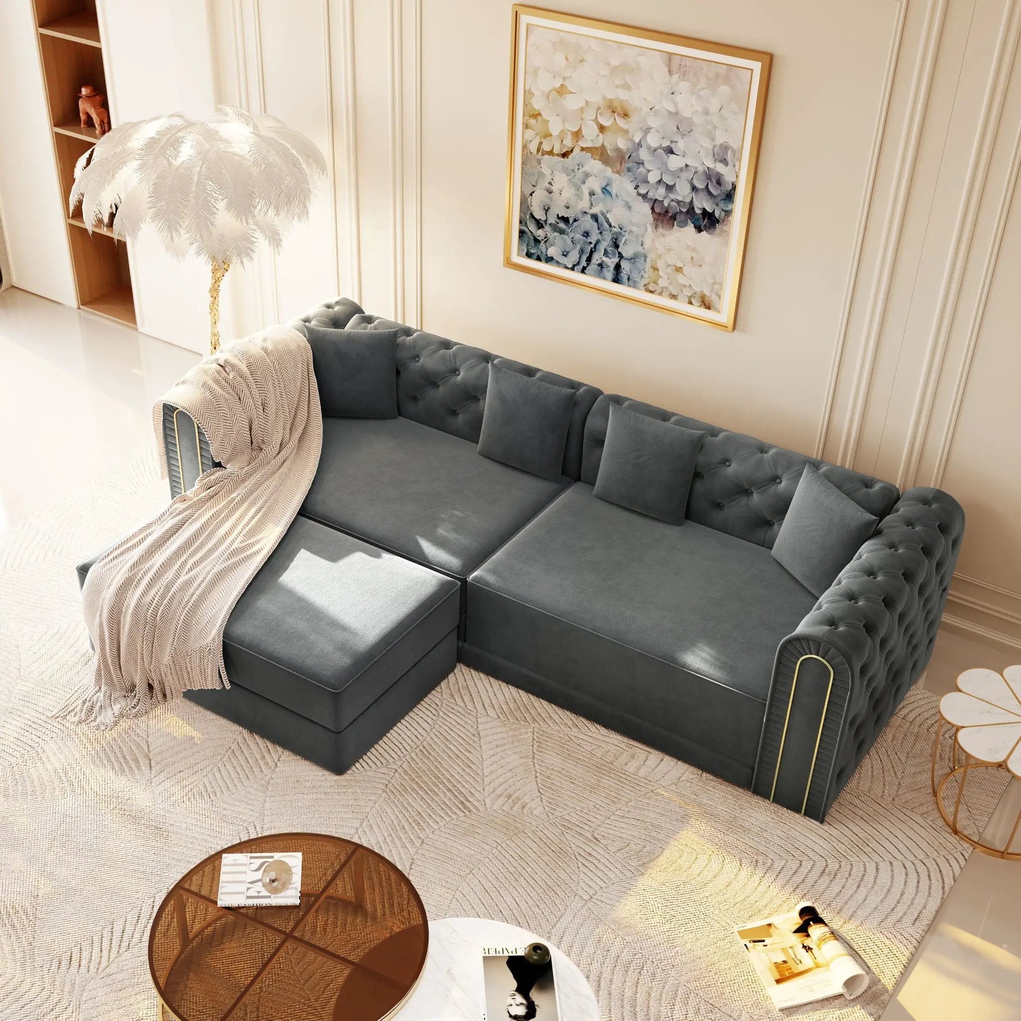 3-In-1 Convertible Sleeper Sofa With Movable Ottoman For Living Room