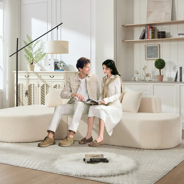 110.2'' Curved Sectional Sofa with 5 Pillows - Ivory, photo 2 of 10