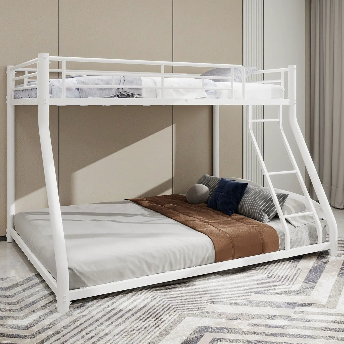 Bunk Bed Frame With Ladder And Guardrail, Heavy Duty Noise Free Design Metal Construction by HouseOfZazla