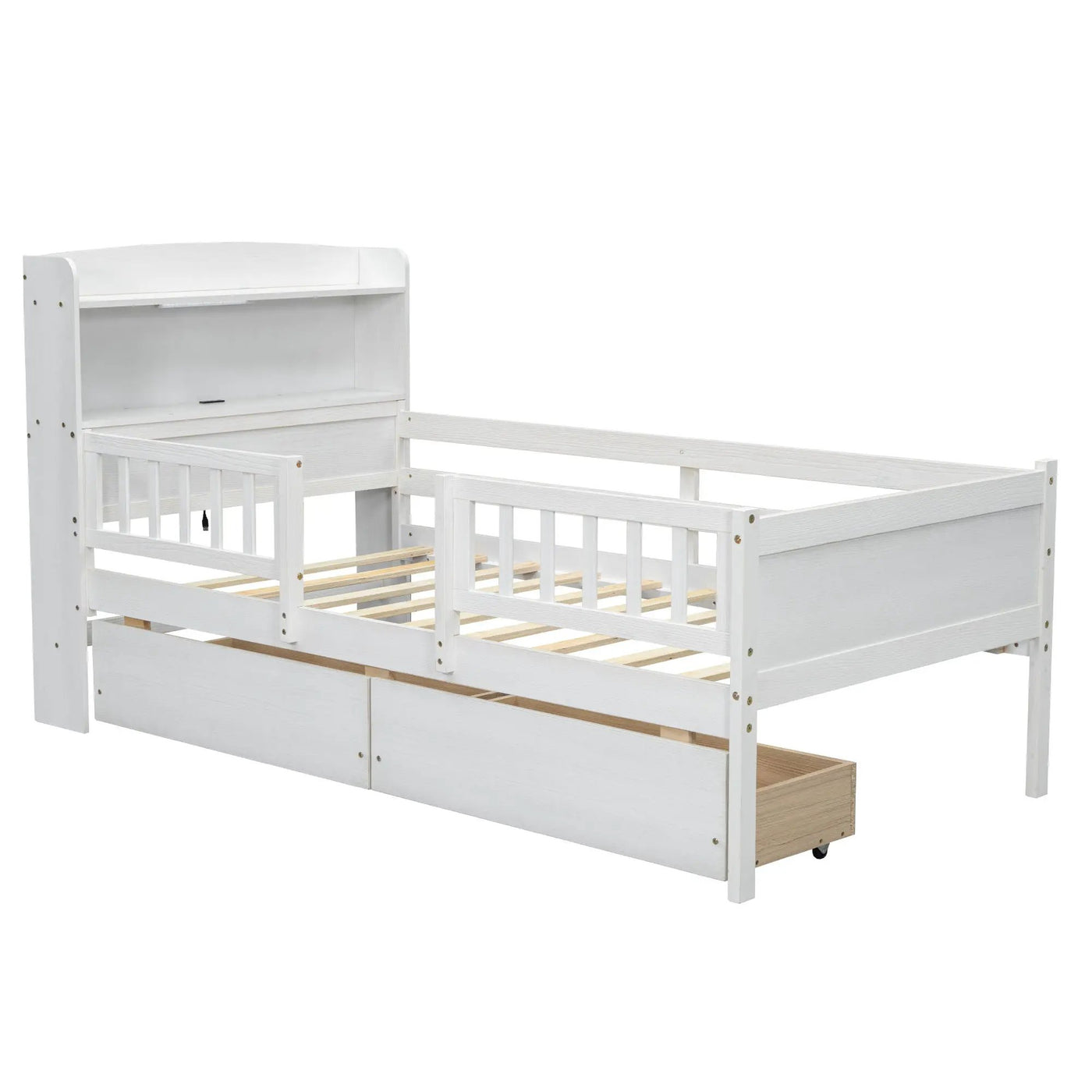 Platform Bed With LED Light, Multi Functional Headboard, Guardrail And 2 Drawers by HouseOfZazla