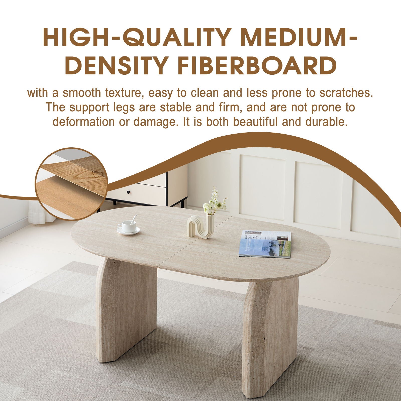 Oval Extendable Dining Table With Dual Pillar Design - Off White by HouseOfZazla