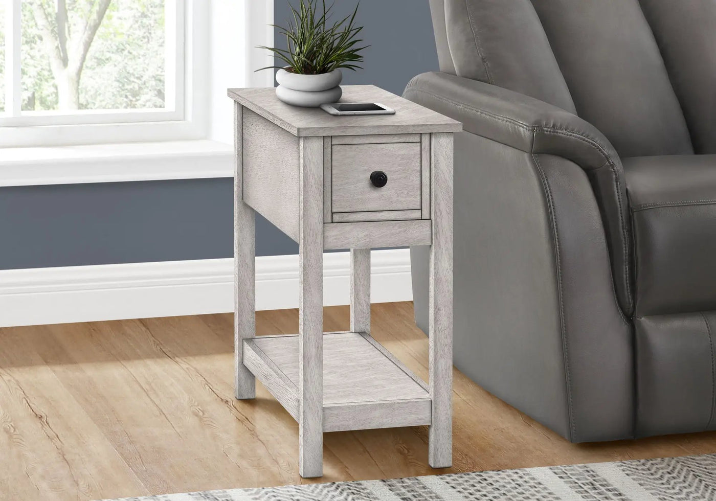 Accent End Table, 2 Tier, Narrow, Lamp, Storage Drawer, Charming Design by HouseOfZazla