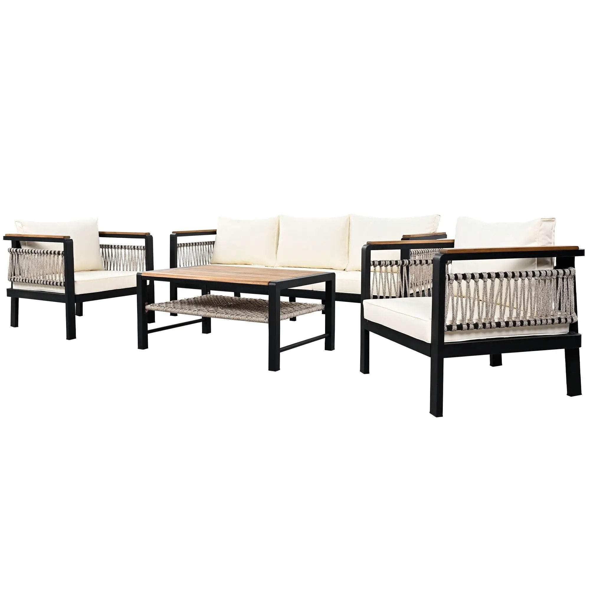 4 Pieces Outdoor Sectional Sofa Set 5 Person Patio Seating Group Outdoor Conversation Set With Cushions And A Coffee Table For Patios by HouseOfZazla