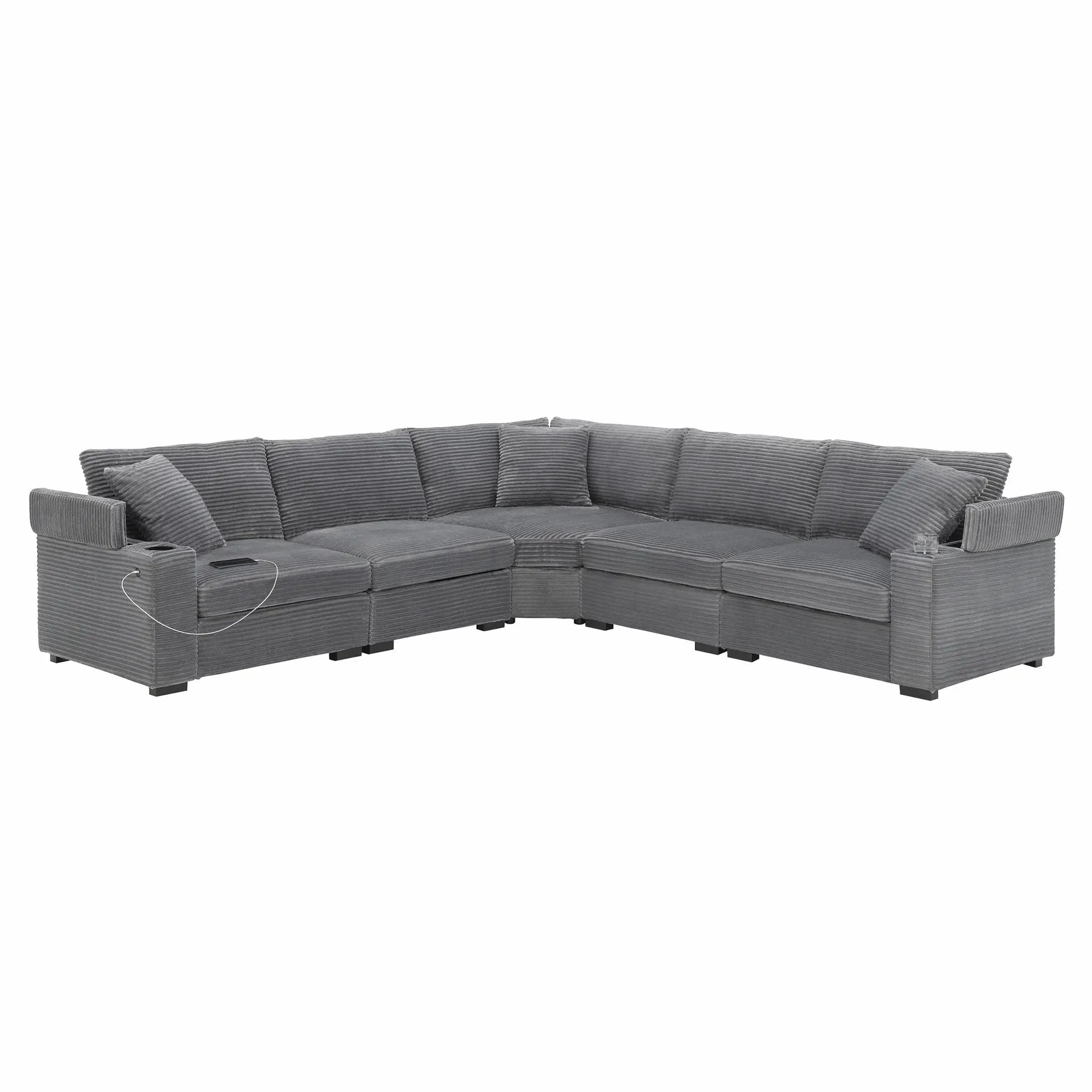 Convertible L Shaped Sectional Corner Couch With Armrest Storage Cup Holders USB Charger, Irregular Corner Oversized Comfy Modular Sofa by HouseOfZazla