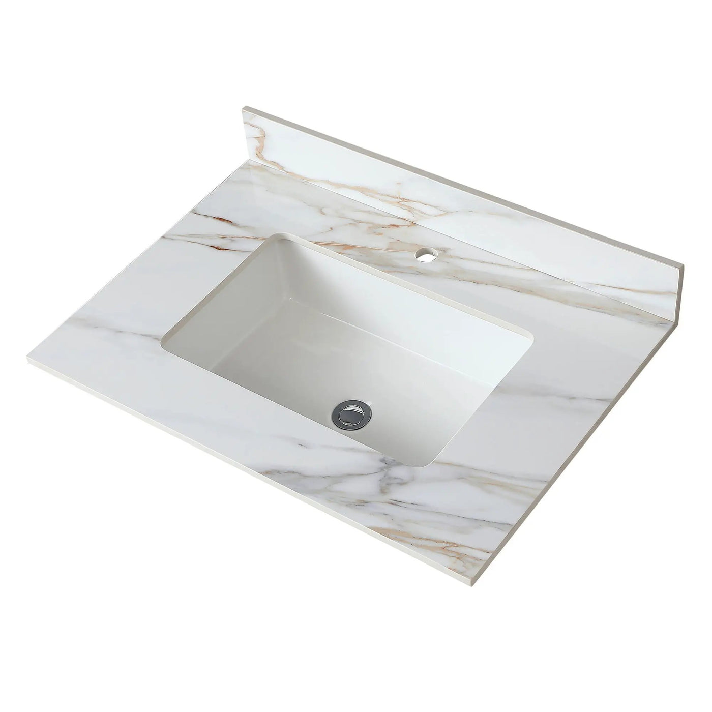 Elegant Vanity Top With Undermount Sink And Backsplash, Sintered Stone by HouseOfZazla