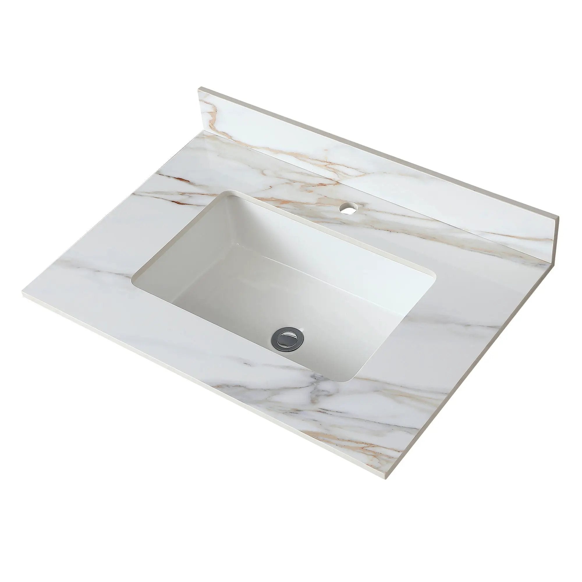 Elegant Vanity Top With Undermount Sink And Backsplash, Sintered Stone by HouseOfZazla