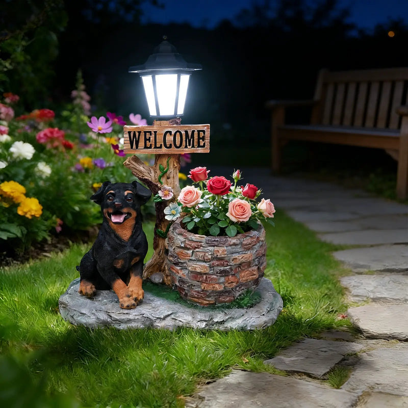 Puppy Dog Solar Planter Outdoor Statue by HouseOfZazla