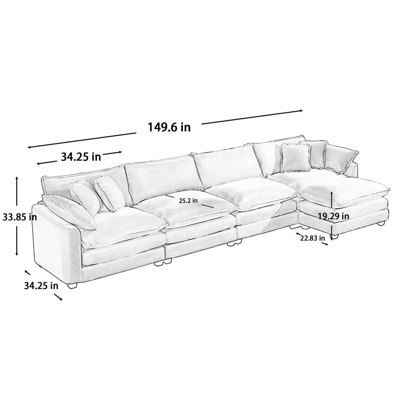 Modern Oversized Modular Cushion Sofa With Ottoman, Low Back, Deep Seating Sofa Set by Unique Piece Furniture