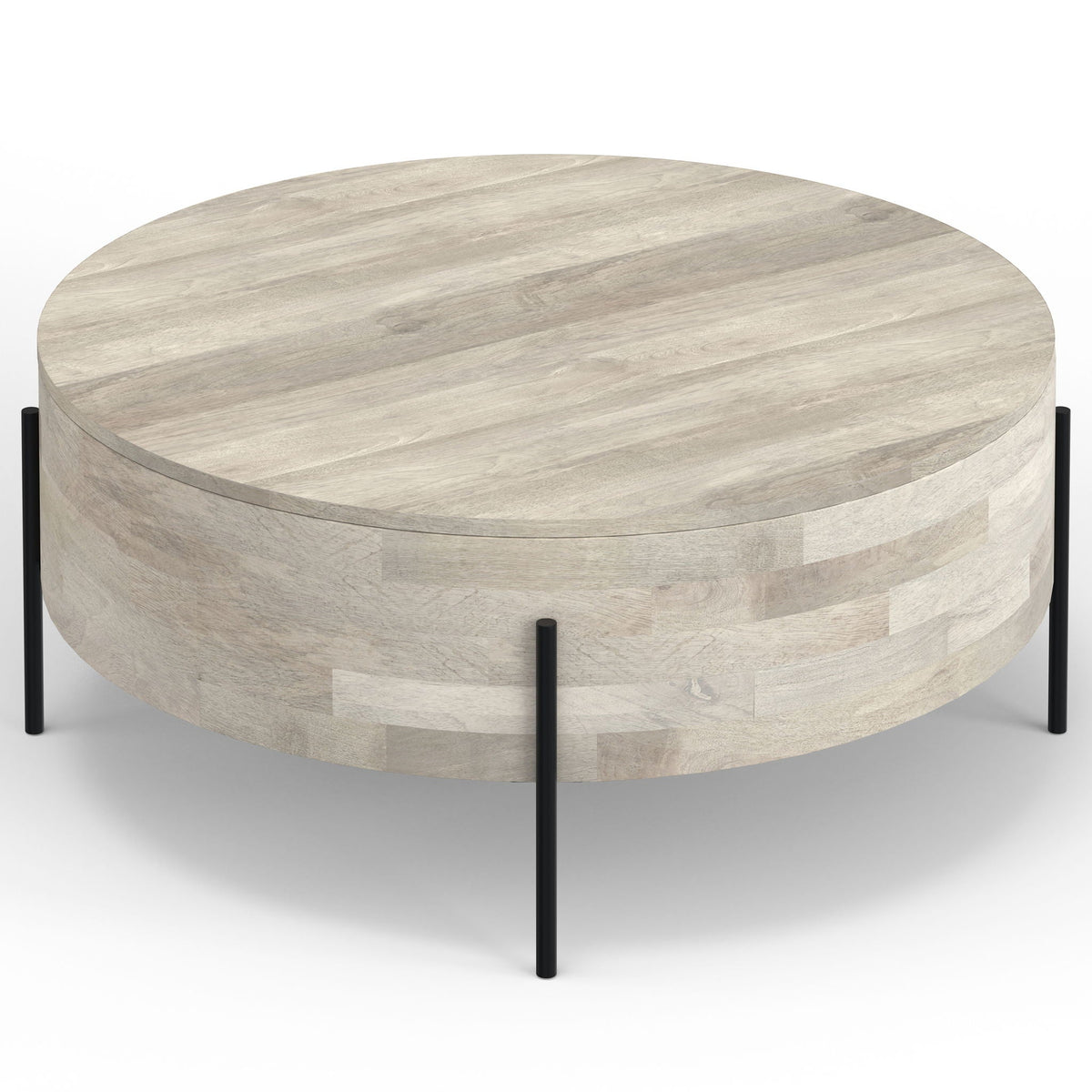 Drum Coffee Table with Solid Mango Wood Construction - Light Brown, White, Dark Brown, photo 3 of 22