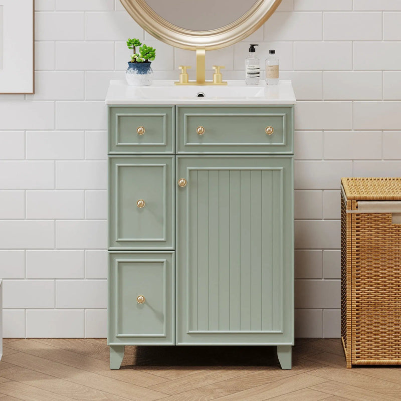 Transitional Style Bathroom Vanity Cabinet With Ceramic Sink by Unique Piece Furniture