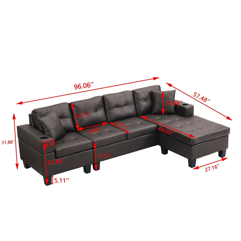 Modern Sectional Sofa Set With Chaise Lounge And Cup Holder by HouseOfZazla