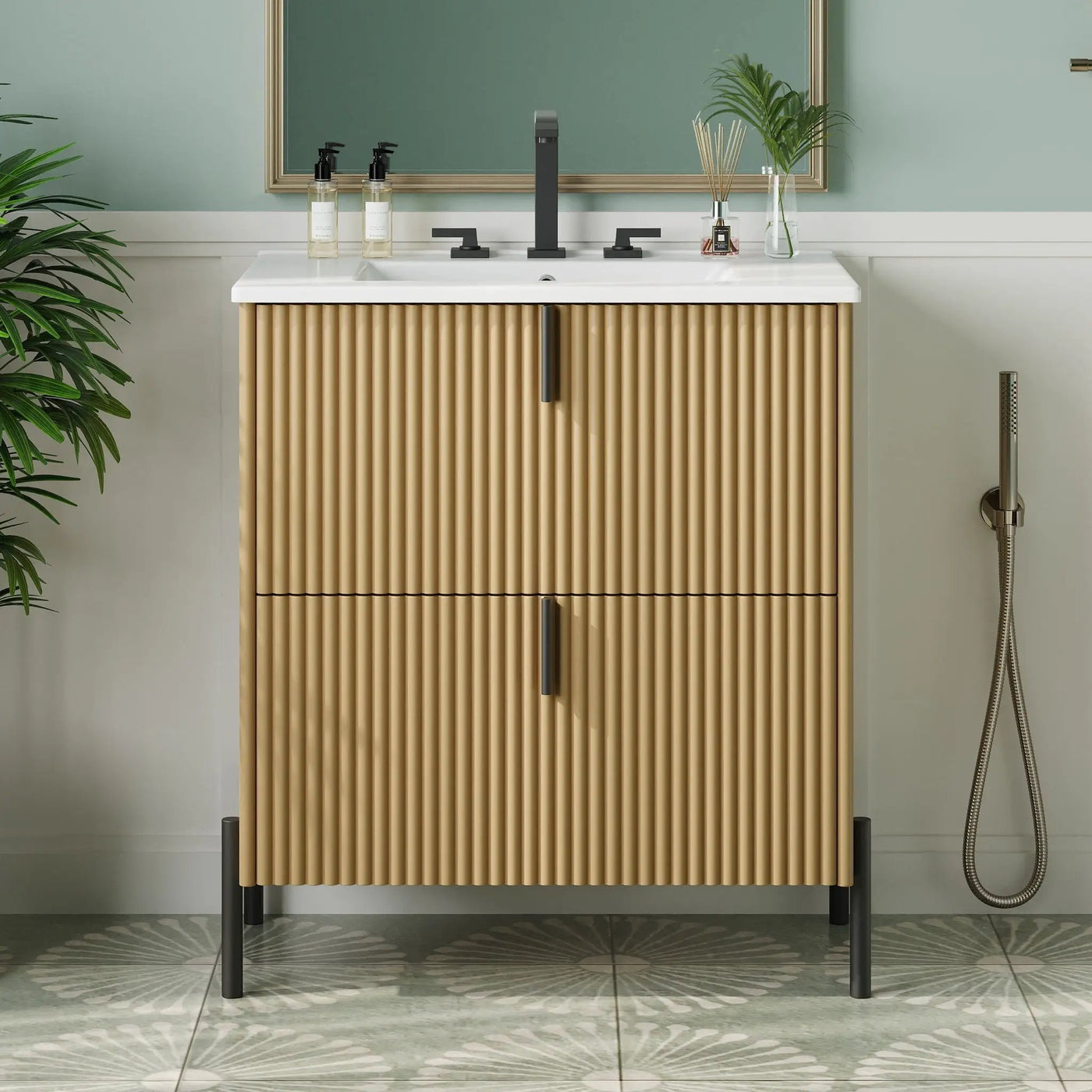 Fluted Bathroom Vanity With Ceramic Sink, Freestanding Design by HouseOfZazla
