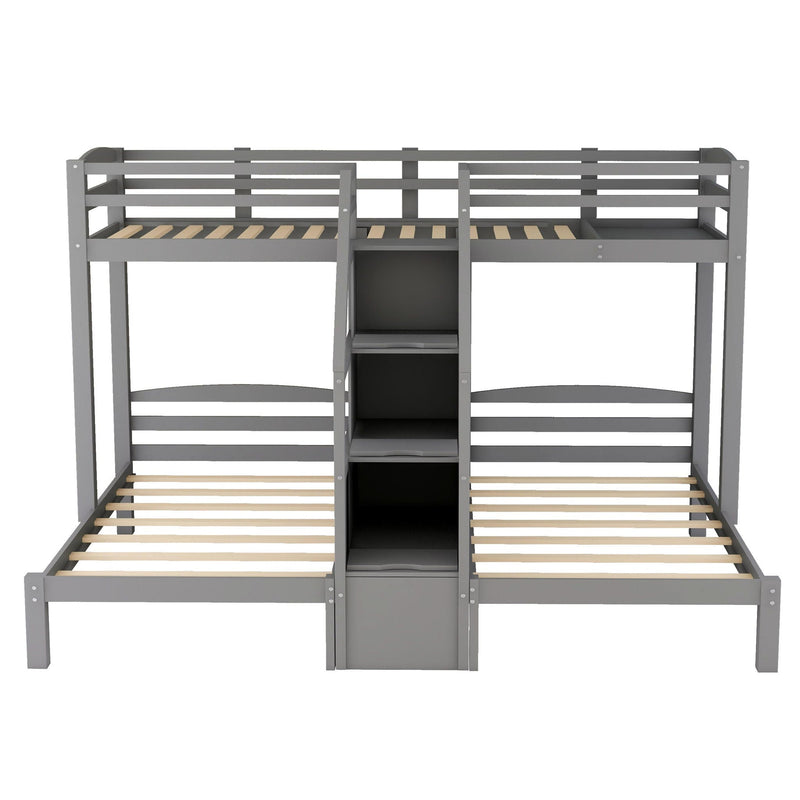 Twin Over Twin & Twin Bunk Bed with Built-In Staircase and Storage Drawer - Gray, photo 10 of 11