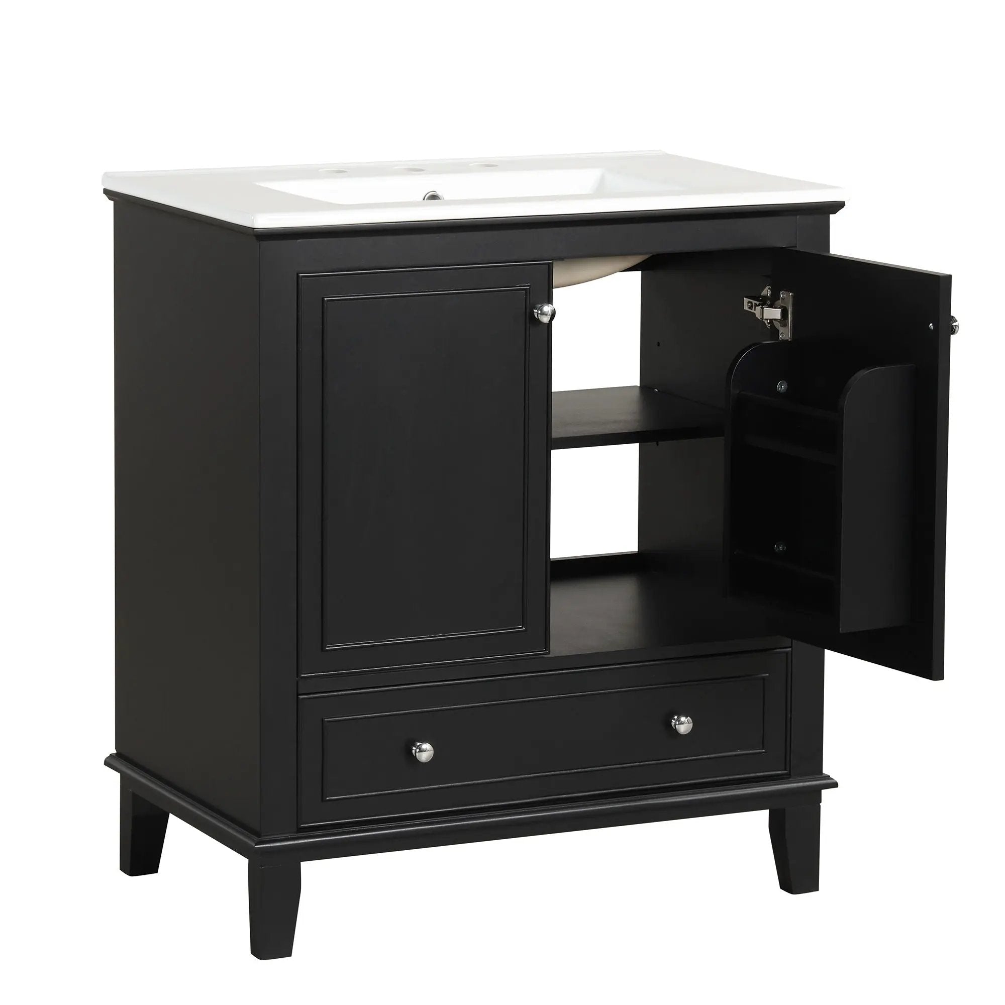 30" Bathroom Vanity With Sink Combo, Multi Functional Bathroom Cabinet With Doors And Drawer - Black by HouseOfZazla