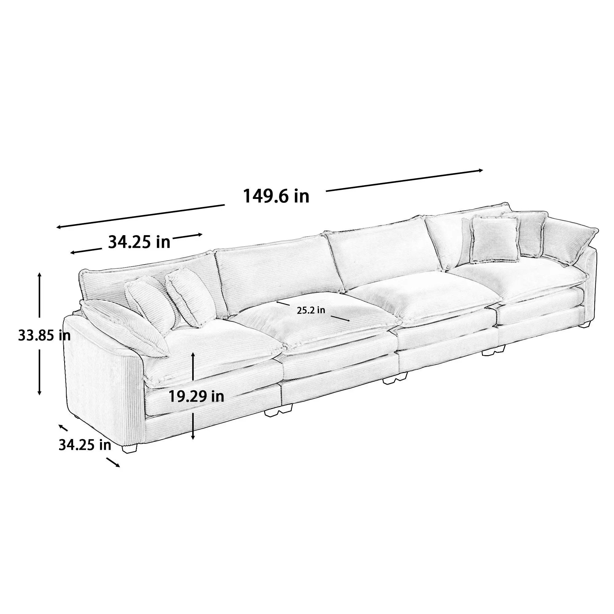 Modern Upholstered 4 Seater Fabric Sofa With Arm And Throw Pillows by HouseOfZazla