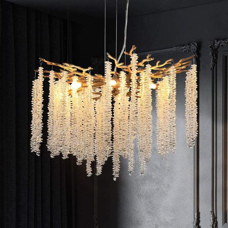 24-inch Modern Golden Pendant Light with Cascading Crystal Strands by HouseOfZazla