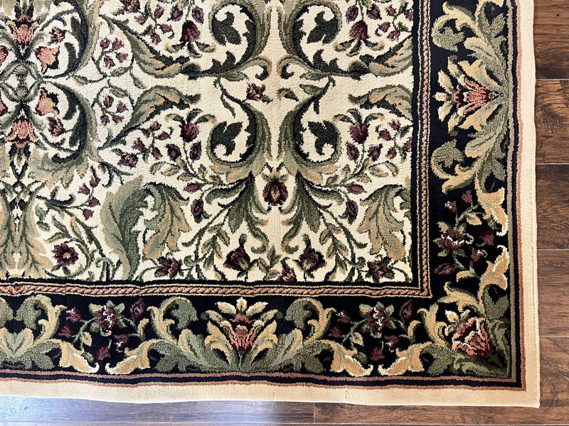 Oriental Rug 8x11, Floral Pattern, Ivory and Black by Jewel Rugs