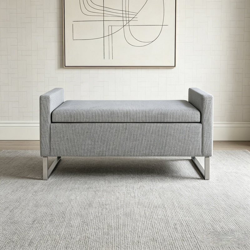 Upholstered Ottoman Bench With Storage - Dark Gray by HouseOfZazla