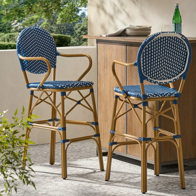 Outdoor Wicker And Aluminum French Barstools (Set of 2) by HouseOfZazla