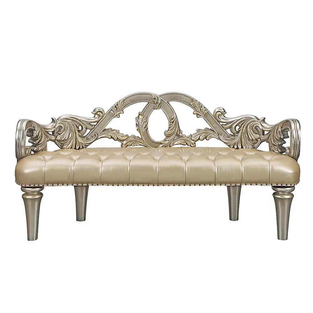 Danae - Bench - Champagne Synthetic Leather & Gold by Unique Piece Furniture