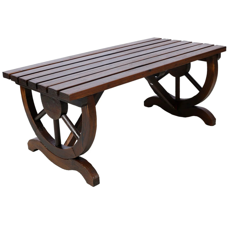Rustic Wooden Bench With Wagon Wheel Legs For Garden And Patio - Brown by Unique Piece Furniture
