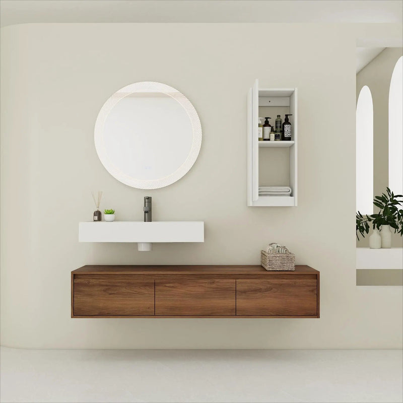 Modern Wall Mounted Bathroom Vanity With Resin Sink And Side Cabinet - Brown Ebony by Unique Piece Furniture