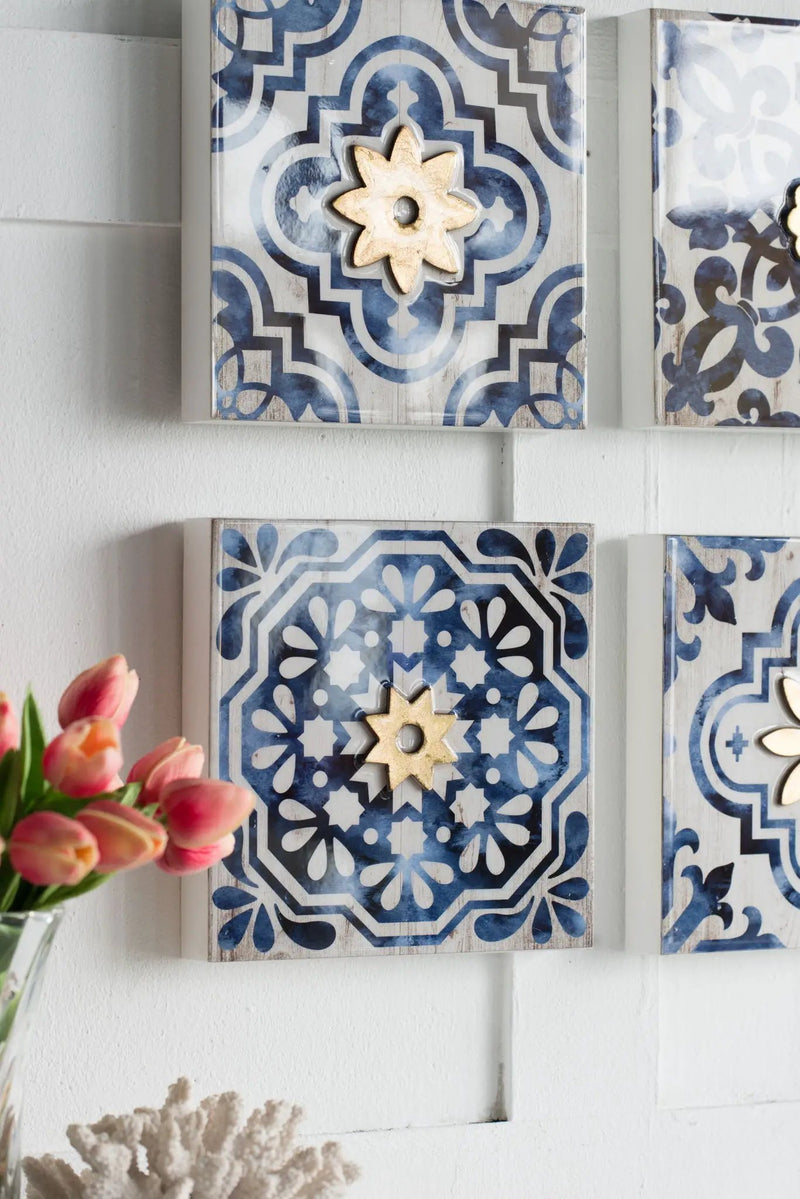 Abstract, And Wall Decor Accents (Set of 4) - White / Blue by HouseOfZazla