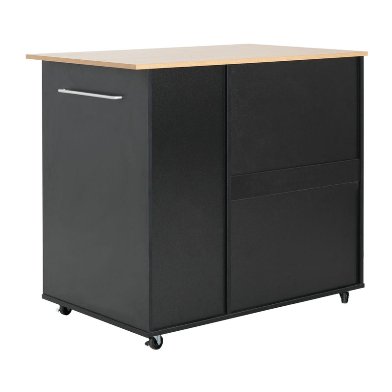 Mobile Kitchen Cart With Storage With 2 Doors, 3 Drawers & Adjustable Shelf - Black / Natural by HouseOfZazla