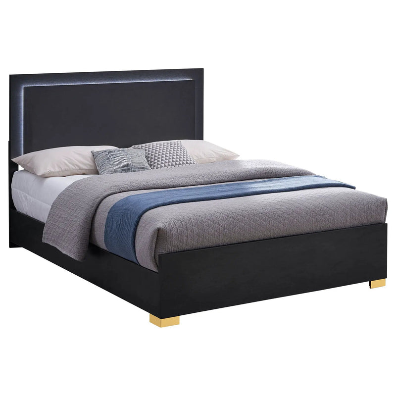 Marceline Wood Queen LED Panel Bed Black by Unique Piece Furniture